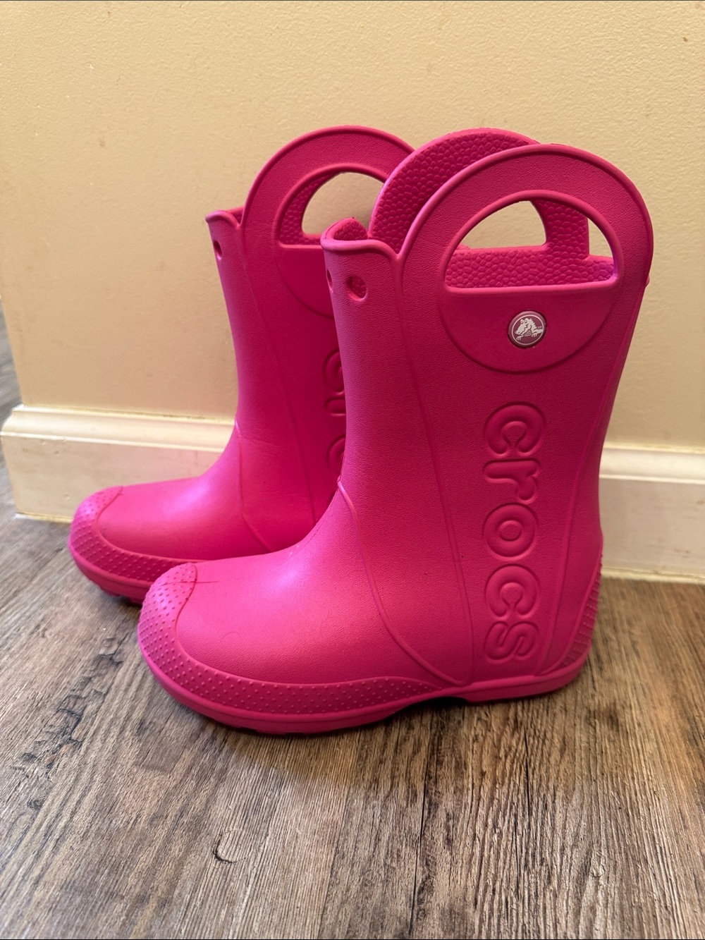 CROCS Kids Bright Pink Handle Rain Boots